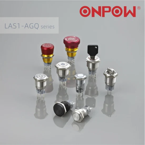 Onpow 19 mm beleuchteter SPDT-Drucktastenschalter aus Edelstahl (LAS1-AGQ-Serie) (UL, CE, CCC, RoHS, REECH)